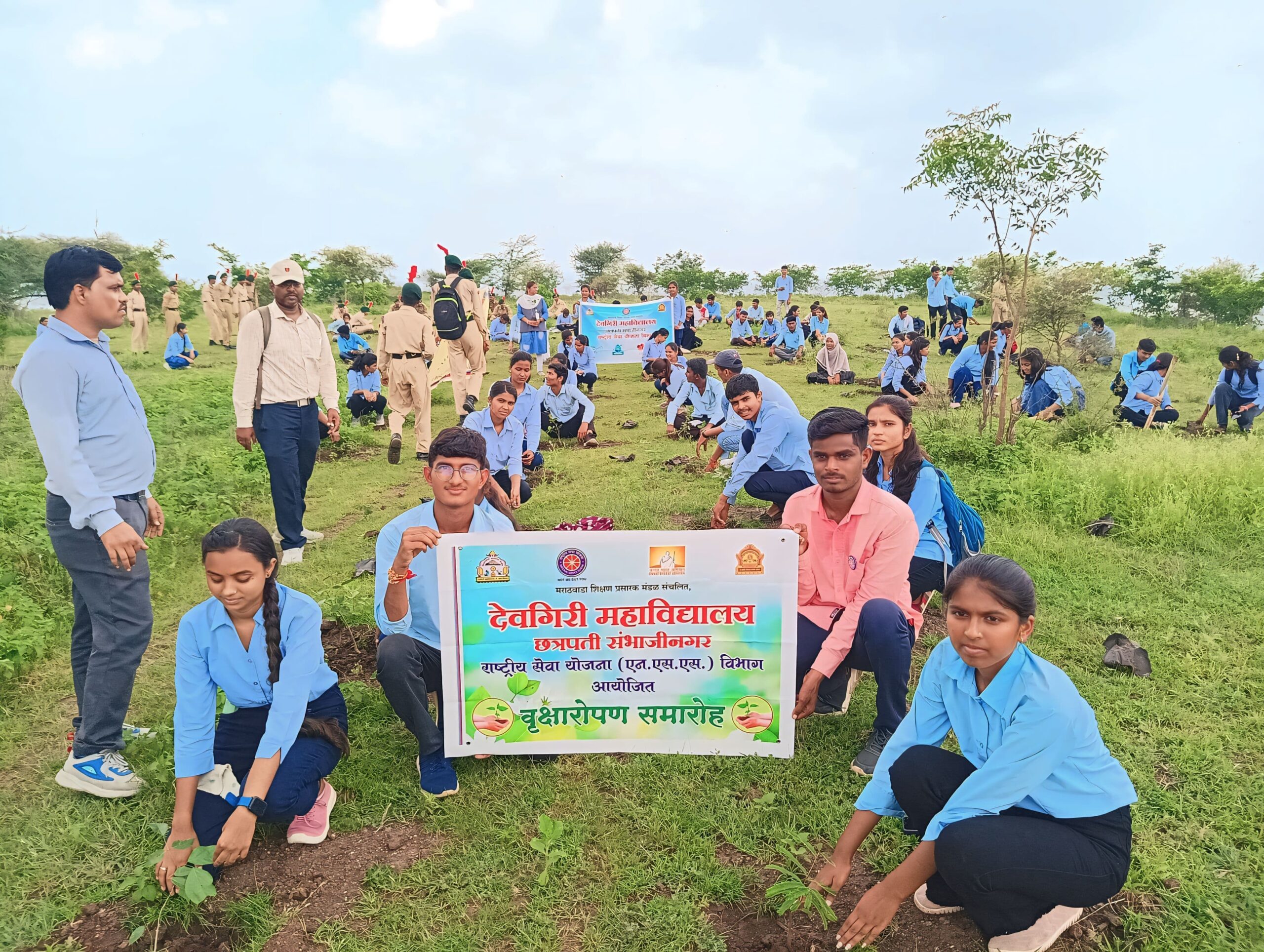 Plantation of trees on Satara Hills by National Service Scheme Department of Devagiri College