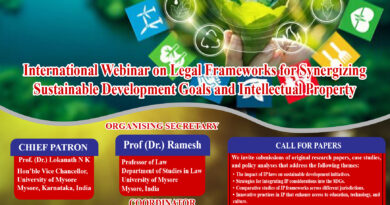 University of Mysore to Host International Webinar on Legal Frameworks for Synergizing SDGs and Intellectual Property