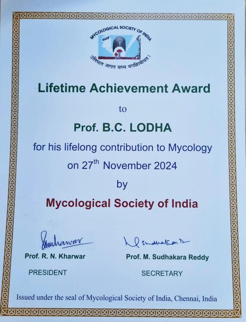 Prof. Lodha, who was the Vice Chancellor of Jain Vishwabharati University, Ladnun, Rajasthan, received the Lifetime Achievement Award