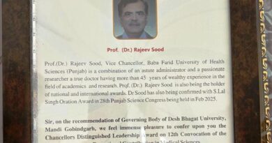 BFUHS Vice Chancellor Prof Dr Rajeev Sood Honored with Chancellor’s Distinguished Leadership Award