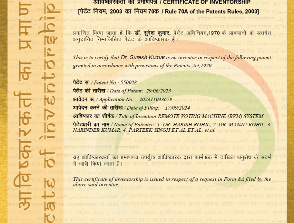 Professors of NSUT Delhi and Chaudhary Devi Lal University invented the Remote Voting Machine