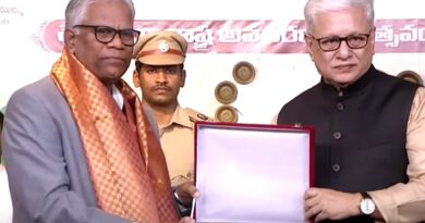 Vice-Chancellor Prof B J Rao of the University of Hyderabad, was felicitated on Telangana State Formation Day