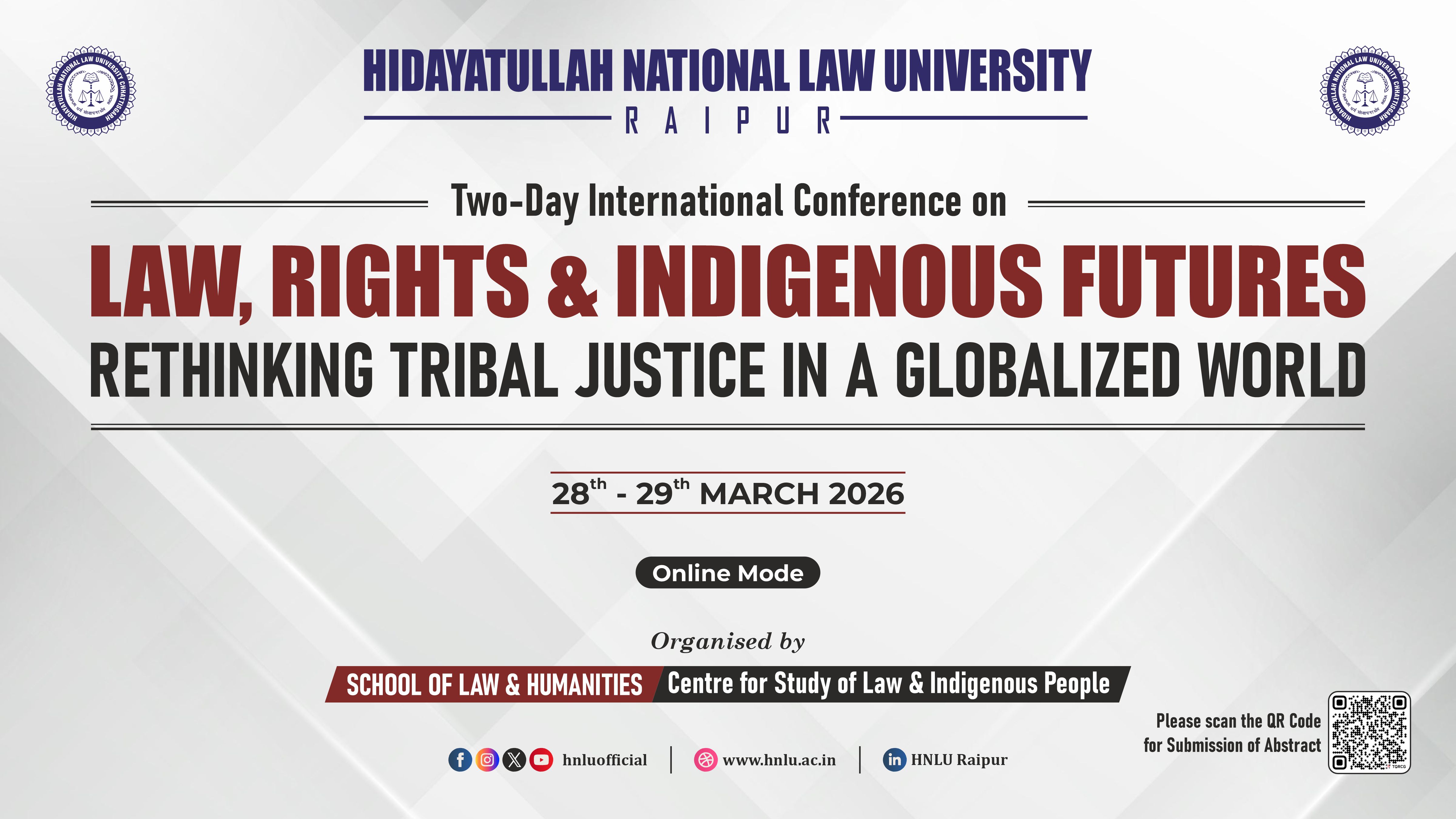HNLU Raipur is organizing an international online conference on Indigenous Justice on March 28-29.